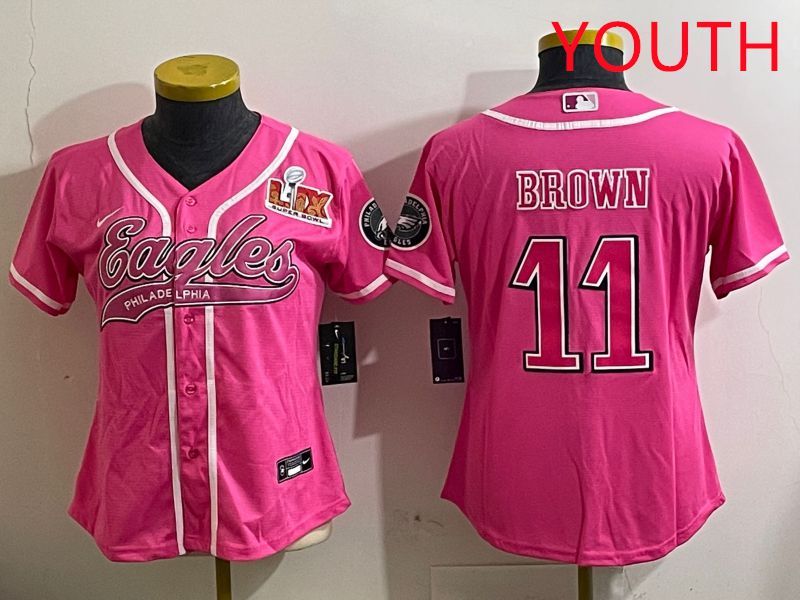 Youth Philadelphia Eagles #11 Brown Pink Jointly Name 2025 Nike Limited NFL Jersey style 2